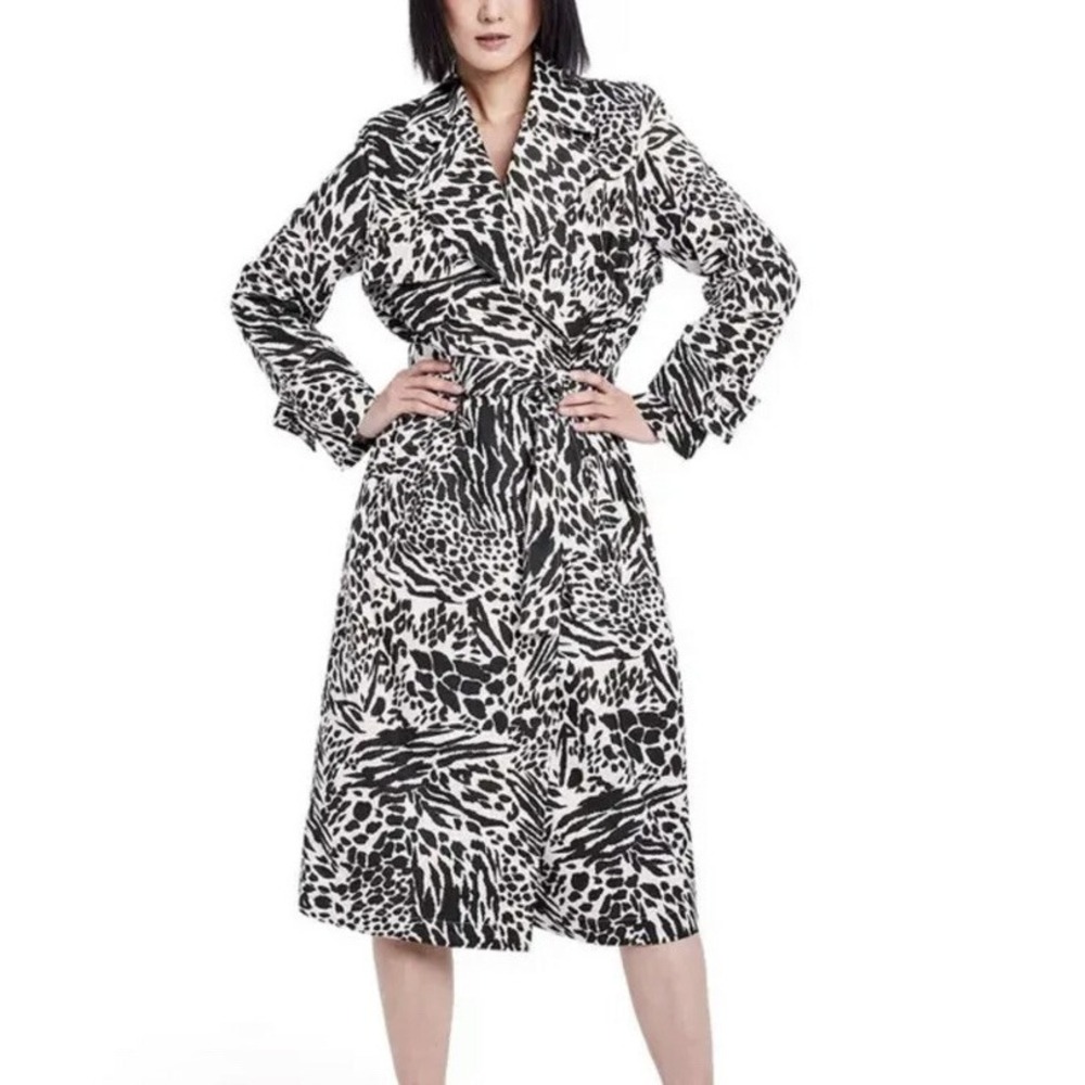 Sergio Hudson x Target Womens Black White Animal Print Trench Coat XS